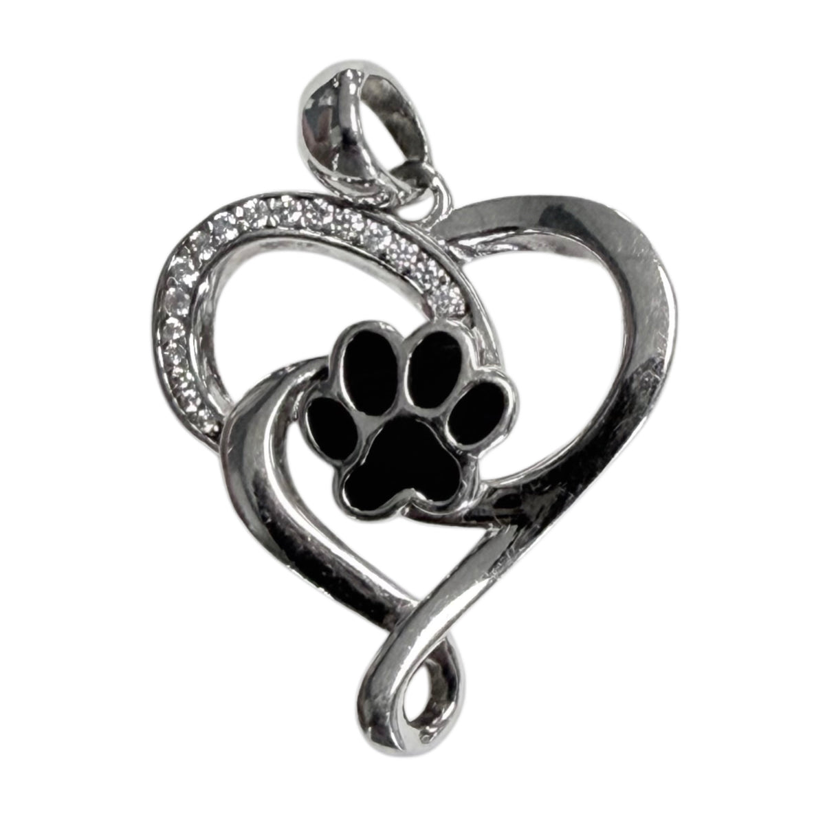 Silver Heart Paw Pendant