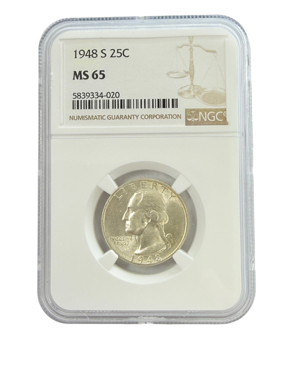 1948-S Washington Quarter NGC MS65