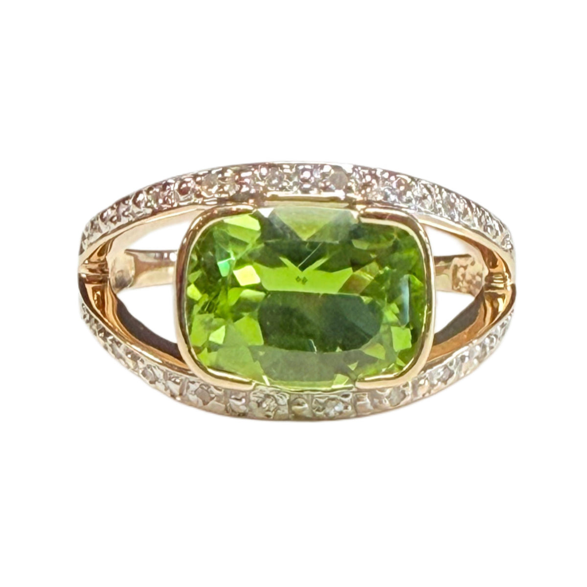 14k Peridot & Diamond Ring