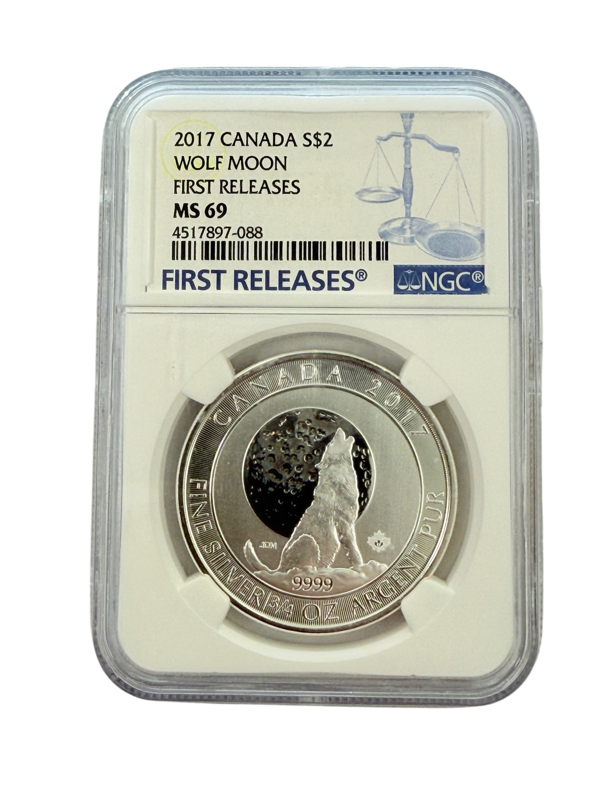 2017 Canada $2 3/4 oz Silver Wolf Moon NGC MS69 FR