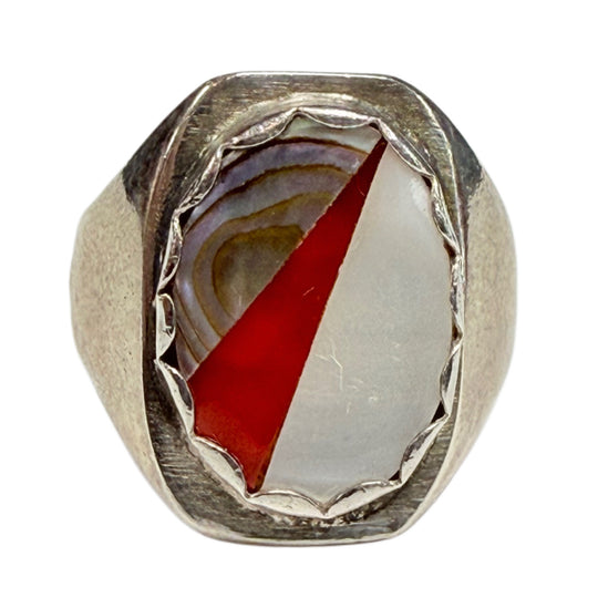 Native American Mother of Pearl, Abalone & Coral Ring