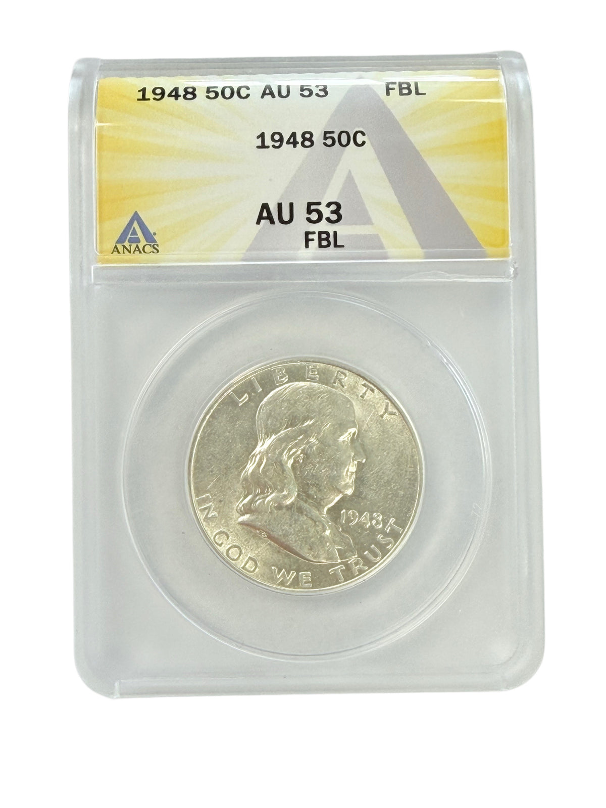 1948 Franklin Half Dollar ANACS AU53 FBL