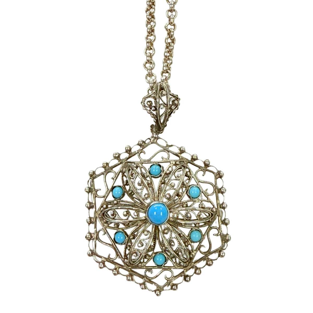 Silver & Turquoise Ornate Necklace
