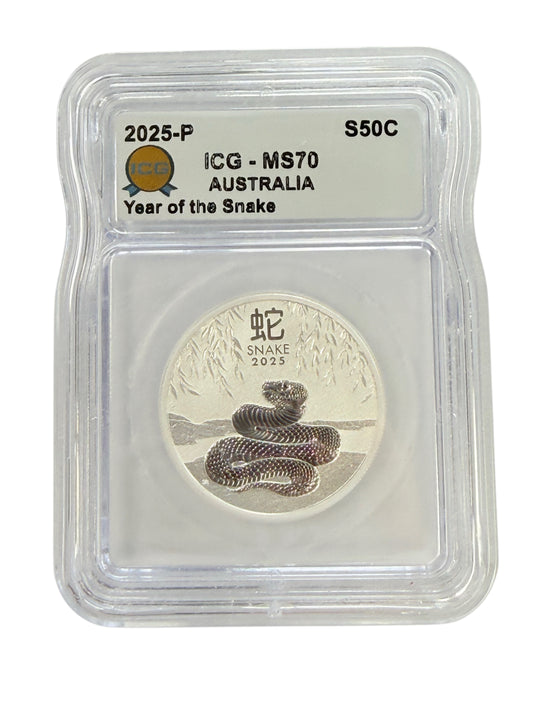 2025-P Australia 1/2 oz Silver Year of the Snake ICG MS70