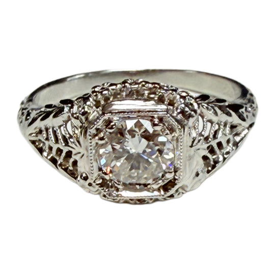 18k White Gold & Diamond Filigree Ring
