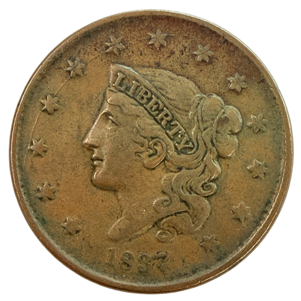 1837 Small Letters Coronet Head Large Cent (F)