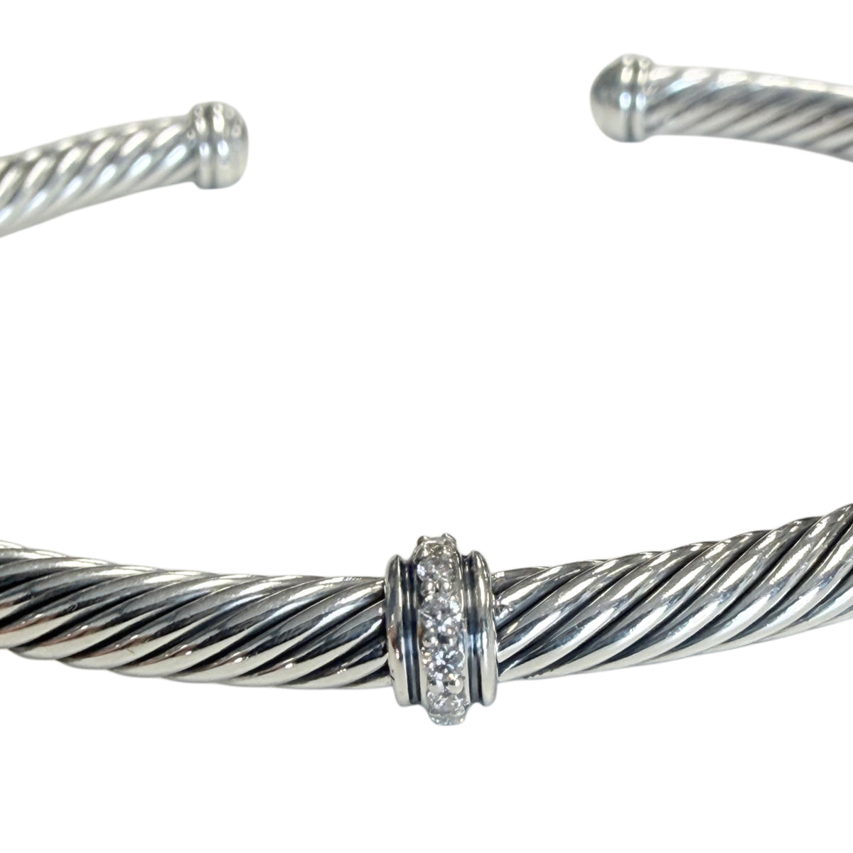David Yurman Silver Classic Cable Station Bracelet with Diamonds