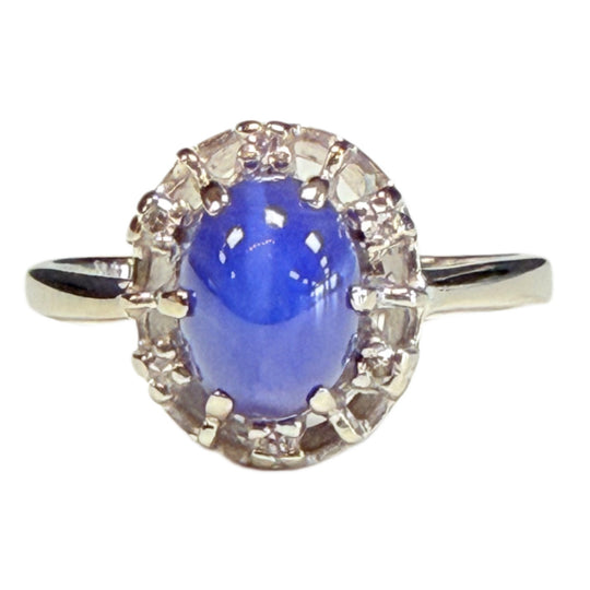 14k Gold Blue Star Sapphire & Diamond Ring