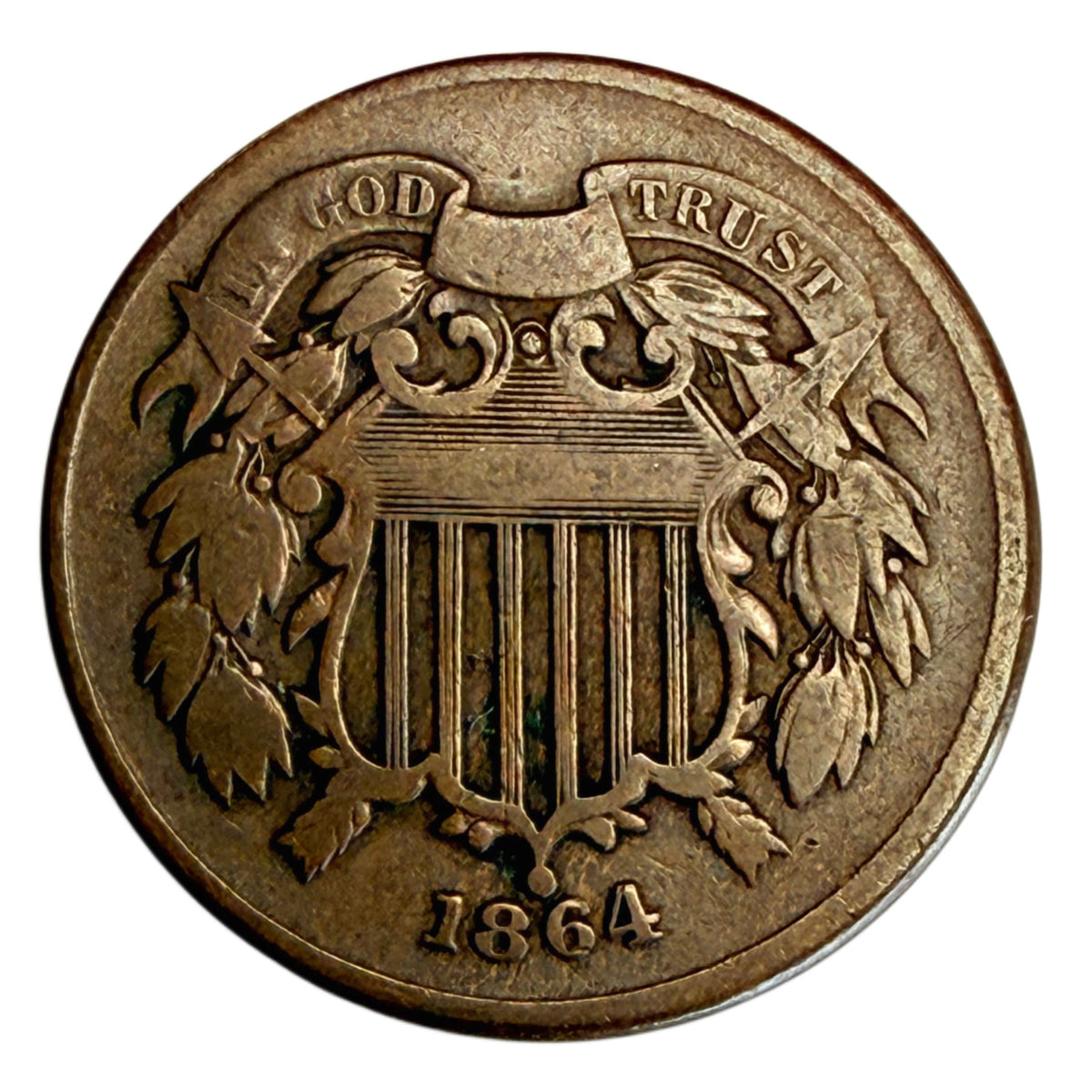 1864 Large Motto Two Cent Piece (VG)