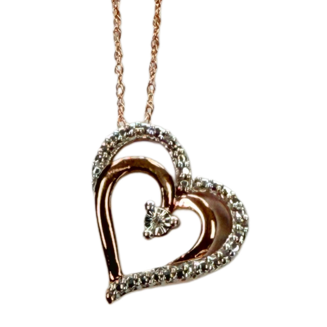 10k Rose Gold & Diamond Heart Necklace
