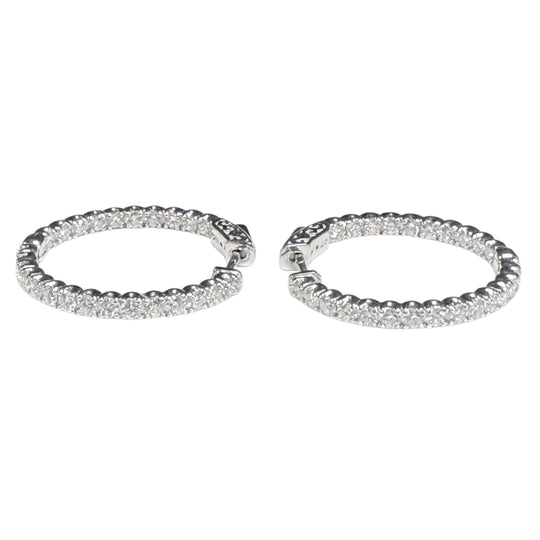 14k White Gold Inside / Outside Diamond Hoop Earrings