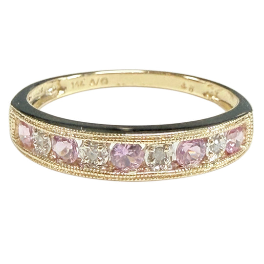 14k Yellow Gold Pink Topaz and Diamond Stacker Ring