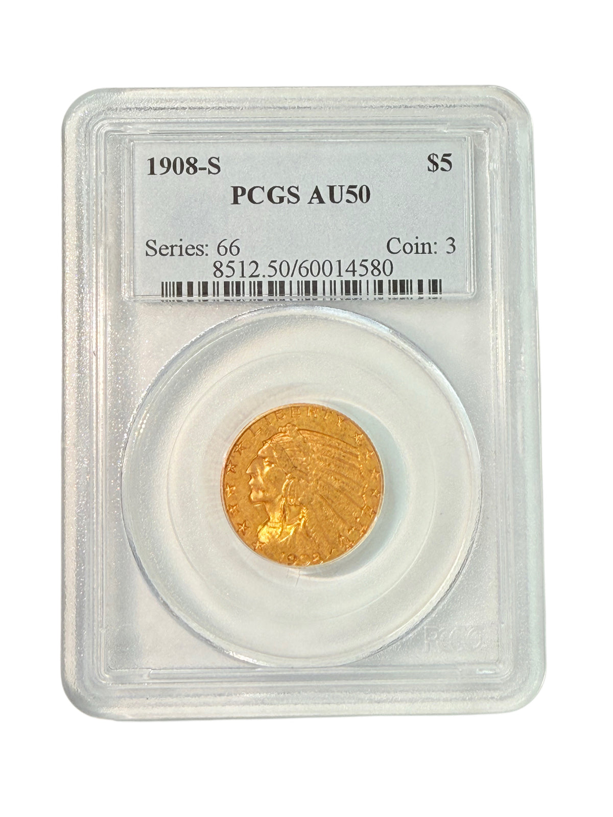 1908-S $5 Indian Gold Half Eagle PCGS AU50