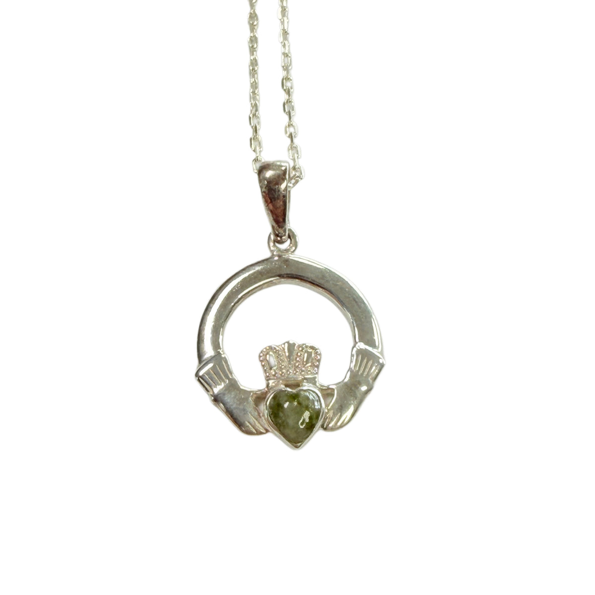 Silver & Jade Claddagh Necklace