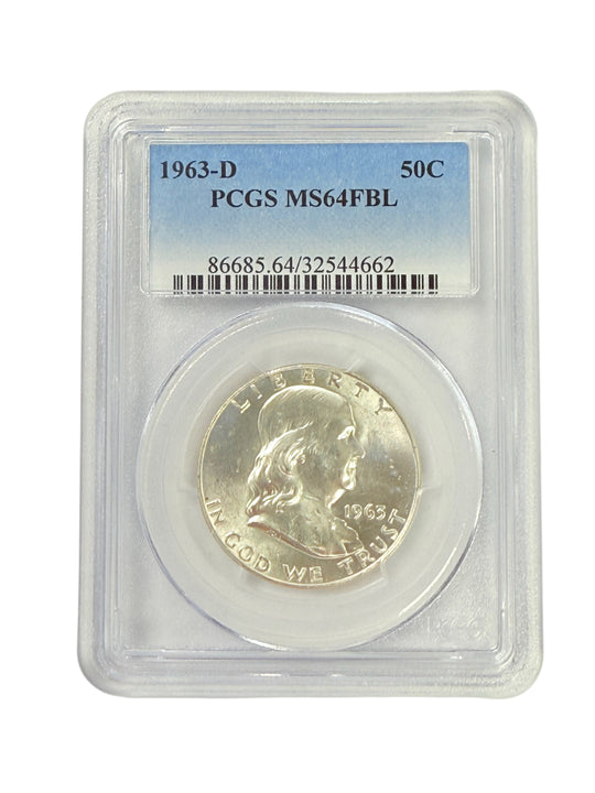 1963-D Franklin Half Dollar PCGS MS64 FBL