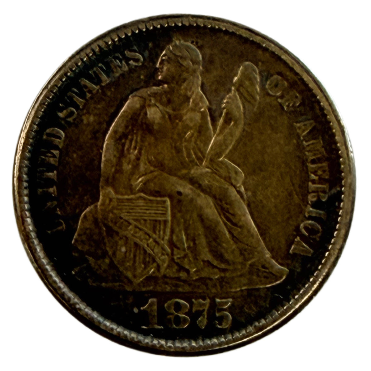 1875-CC Mintmark Below Seated Liberty Dime (XF Details )