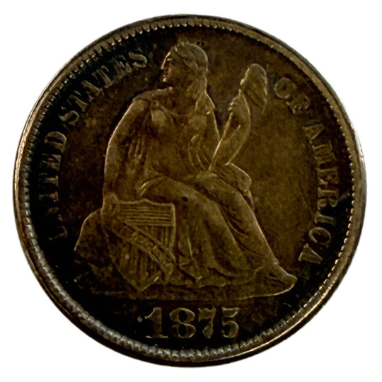 1875-CC Mintmark Below Seated Liberty Dime (XF Details )