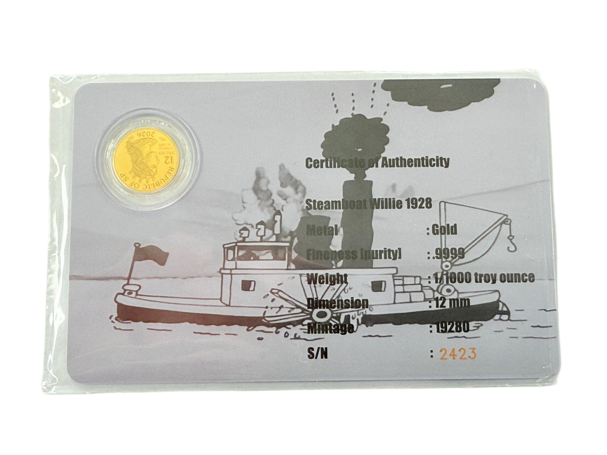 2026 Disney Steamboat Willie 1/1000oz Gold Coin