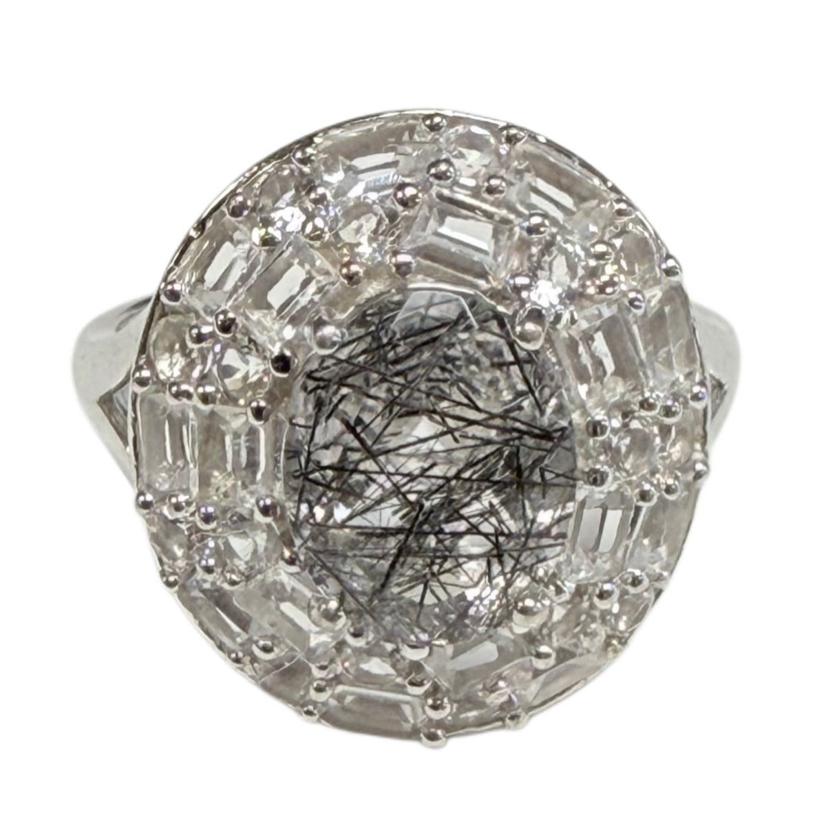 Silver Rutilated Quartz & White Topaz Ring