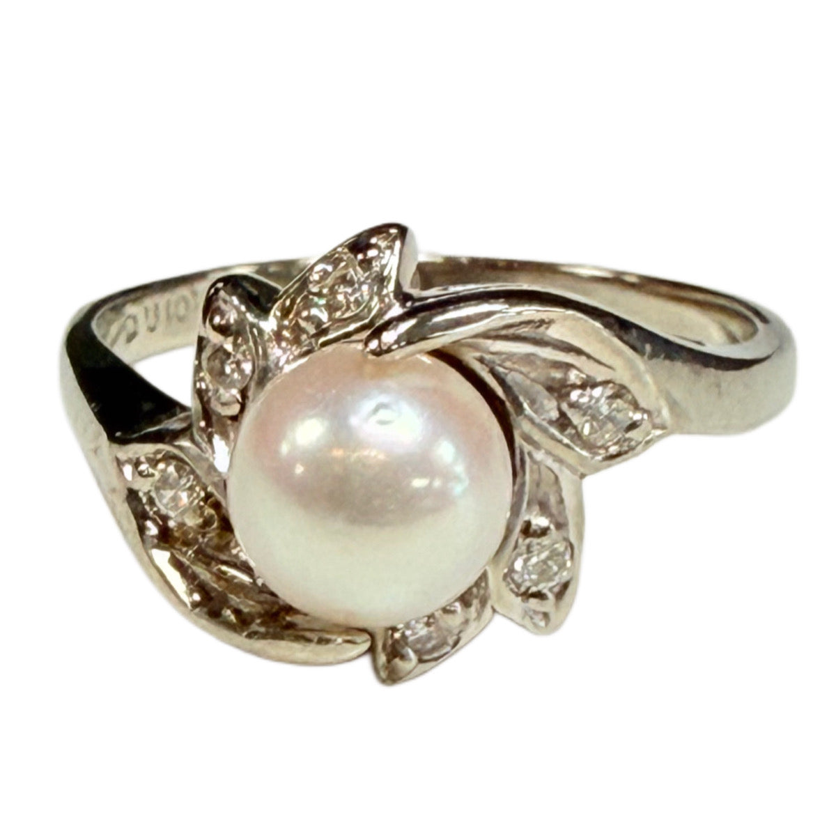 10k Pearl & Diamond Floral Ring