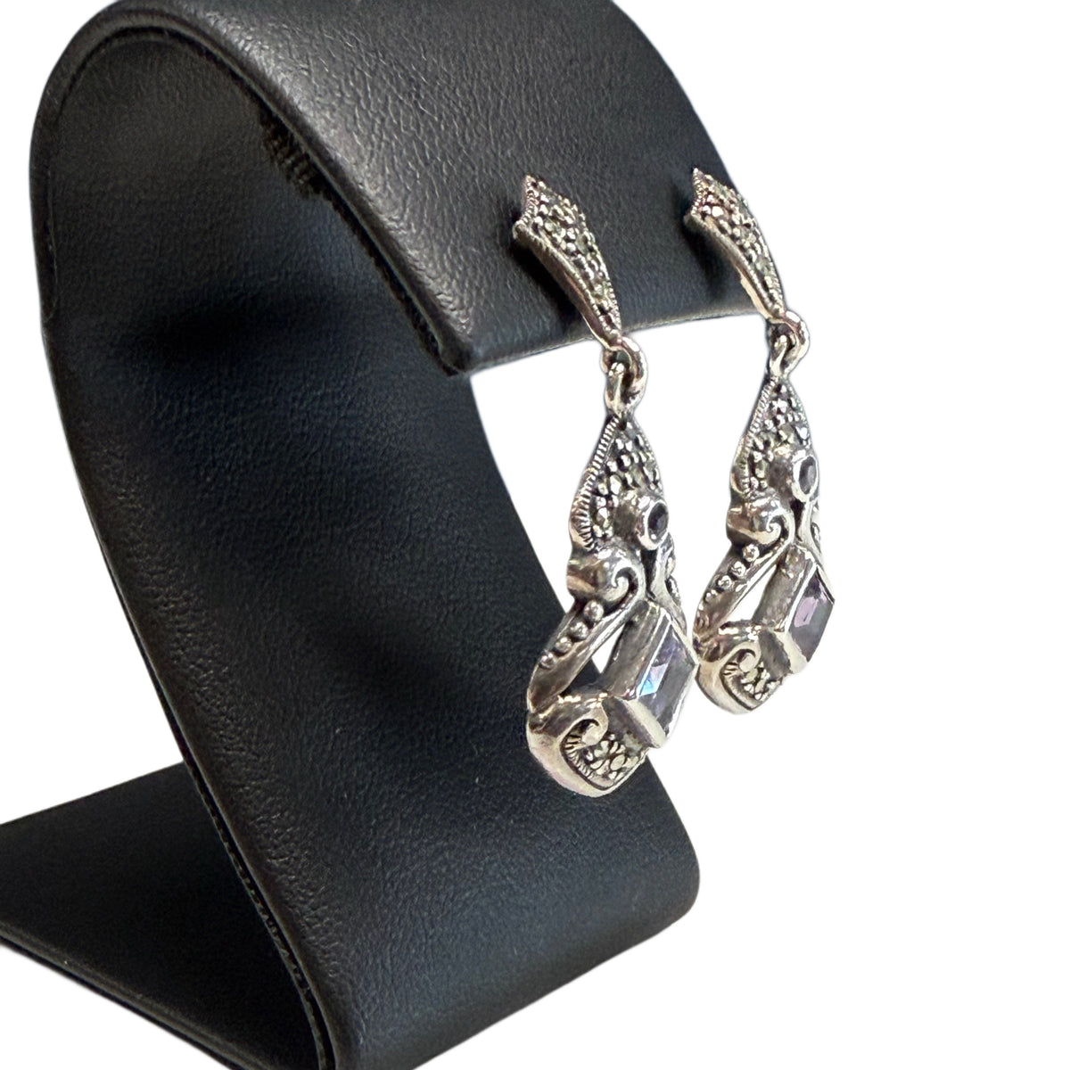 Silver Amethyst & Marcasite Earrings
