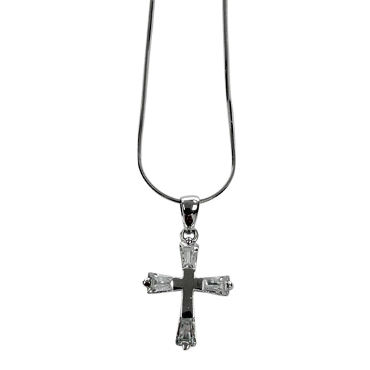 Silver & Cubic Zirconia Cross Necklace