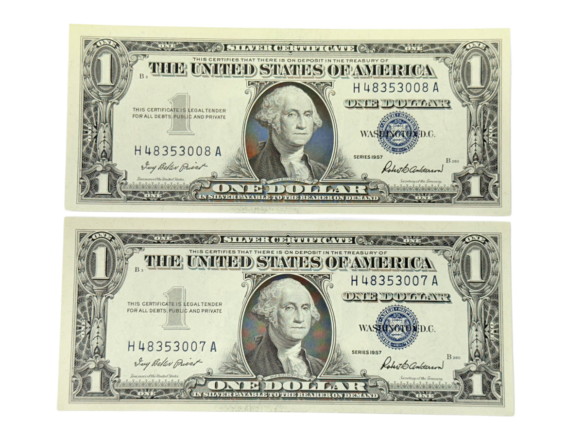 Lot of 2 Consecutive 1957 $1 Silver Certificates (CU)