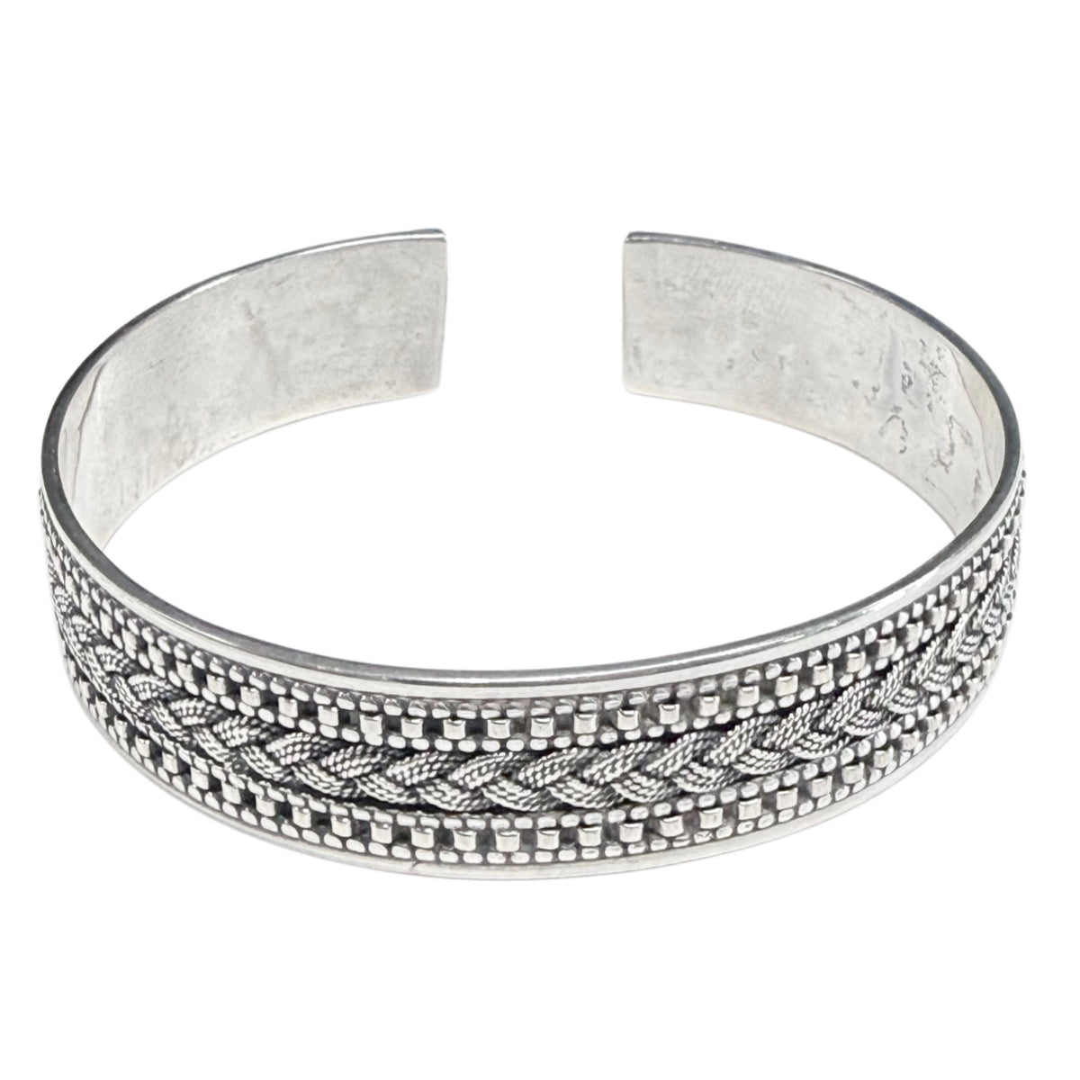 Silver Cuff Bracelet With Braided Details