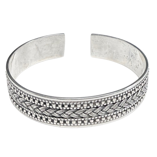 Silver Cuff Bracelet With Braided Details
