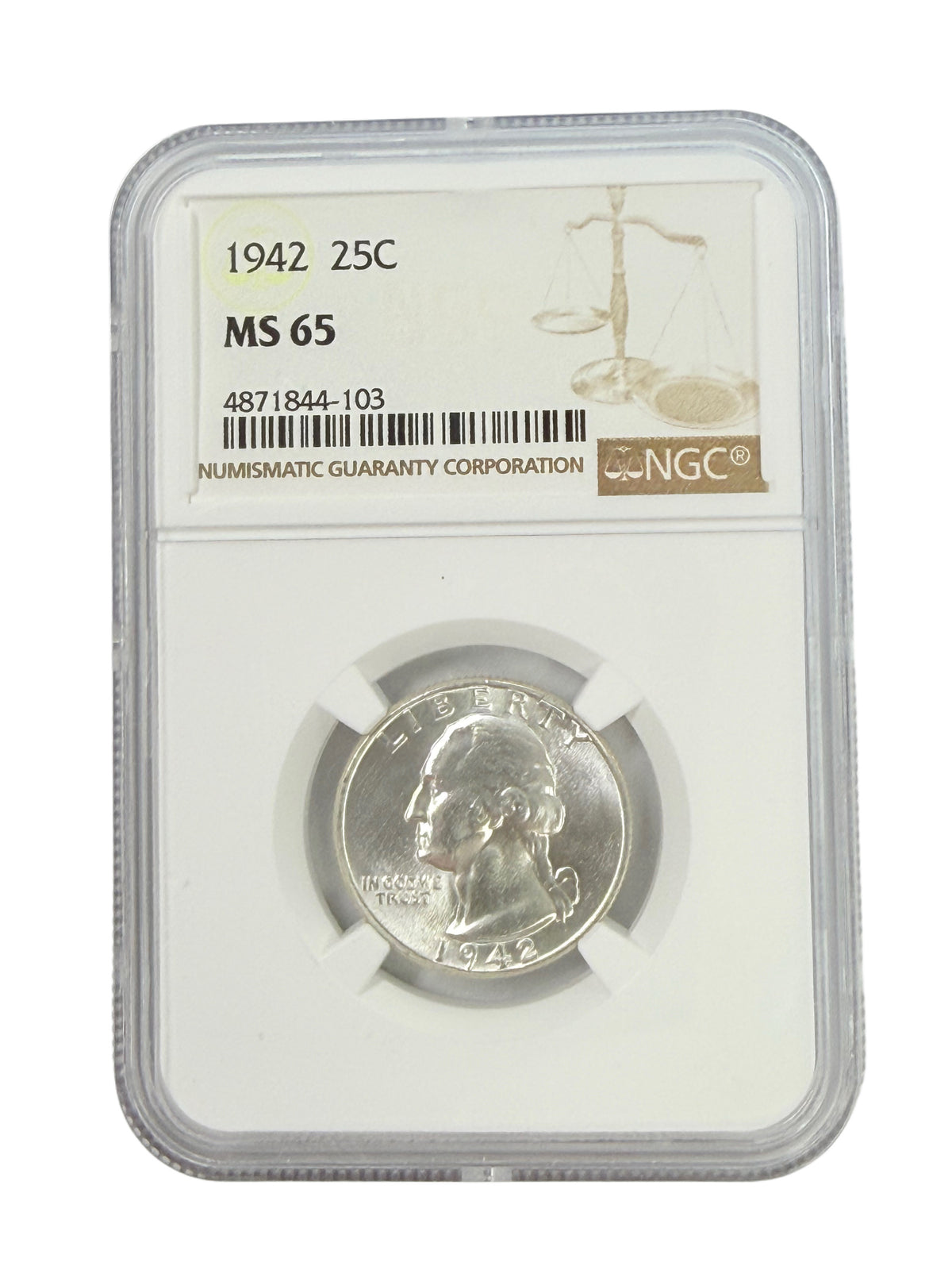 1942 Washington Quarter NGC MS65
