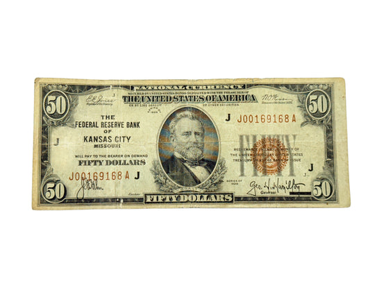 FR.1880-J 1929 $50 Federal Reserve Bank Note Kansas City (F Details)