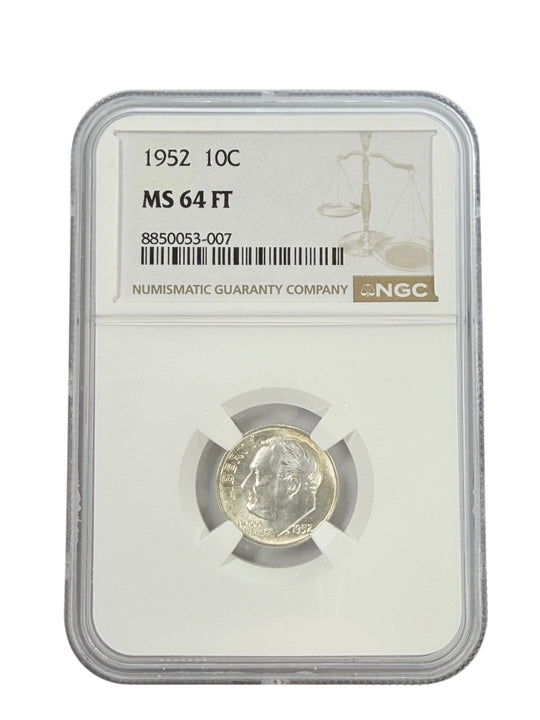 1952 Roosevelt Dime NGC MS64 FT