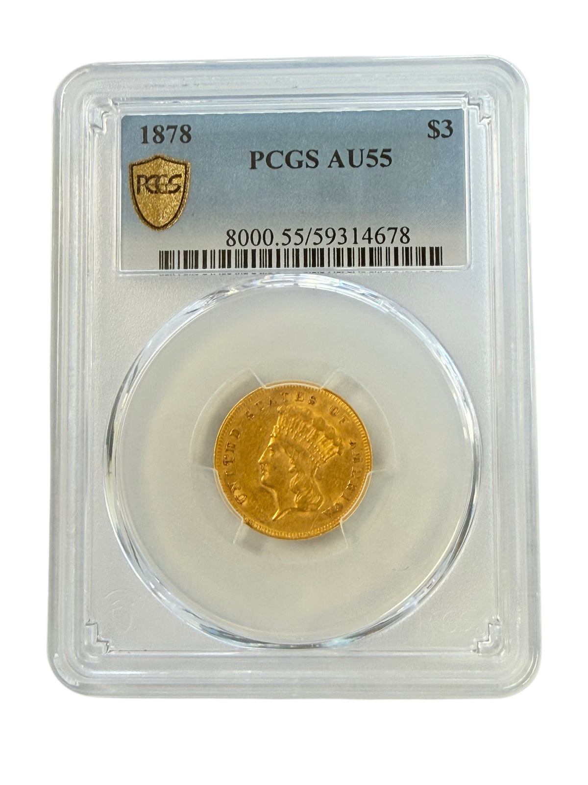1878 $3 Indian Princess Gold PCGS AU55