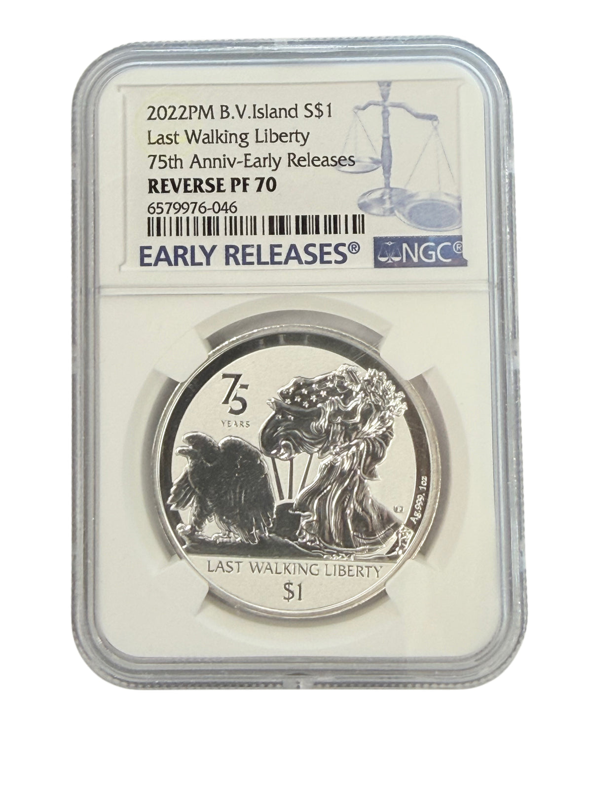 2022 BVI 1 oz Silver Last Walking Liberty NGC Reverse PF70