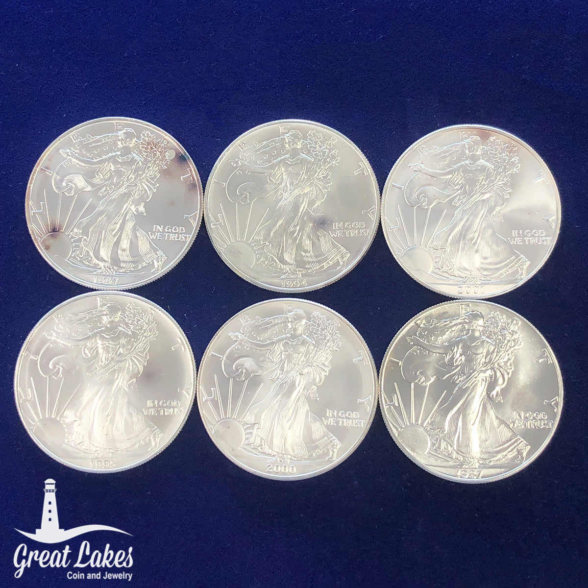 Lot of 6 Back Dated 1 oz American Silver Eagles