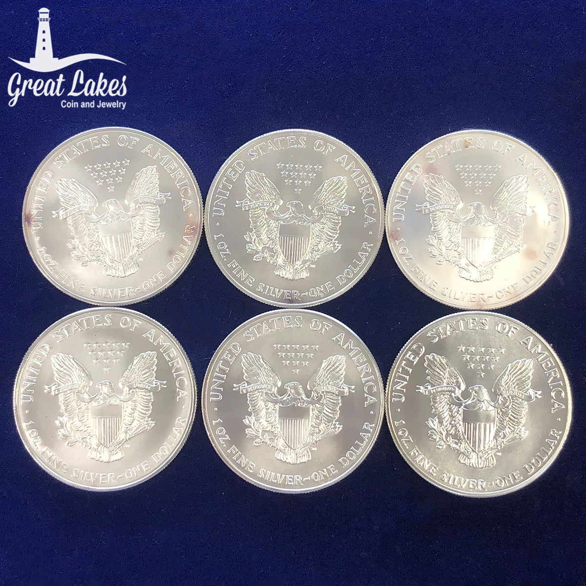 Lot of 6 Back Dated 1 oz American Silver Eagles