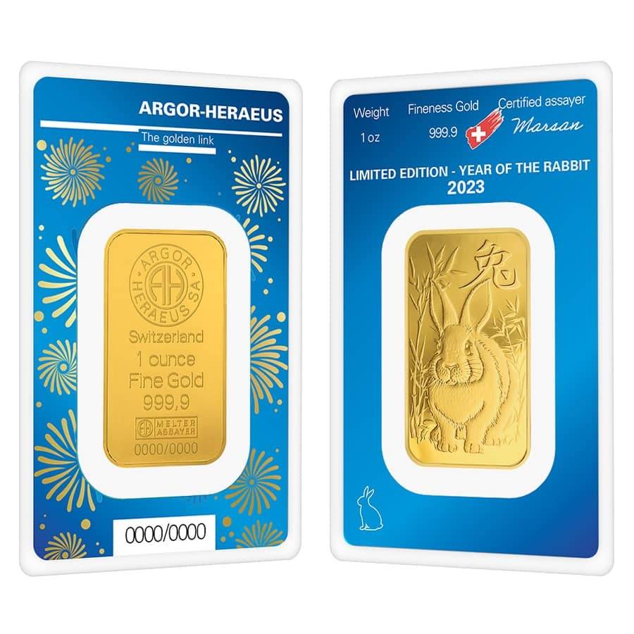 2023 Argor Heraeus Year of the Rabbit 1 oz Gold Bar (In Assay) (Secondary)
