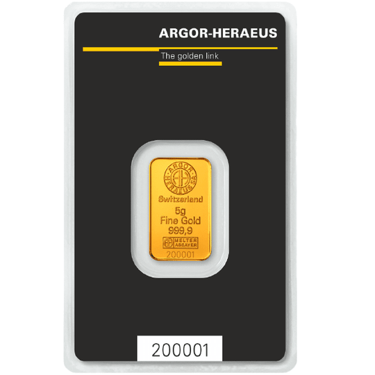 Argor Heraeus 5 g Gold Kinebar (In Assay)