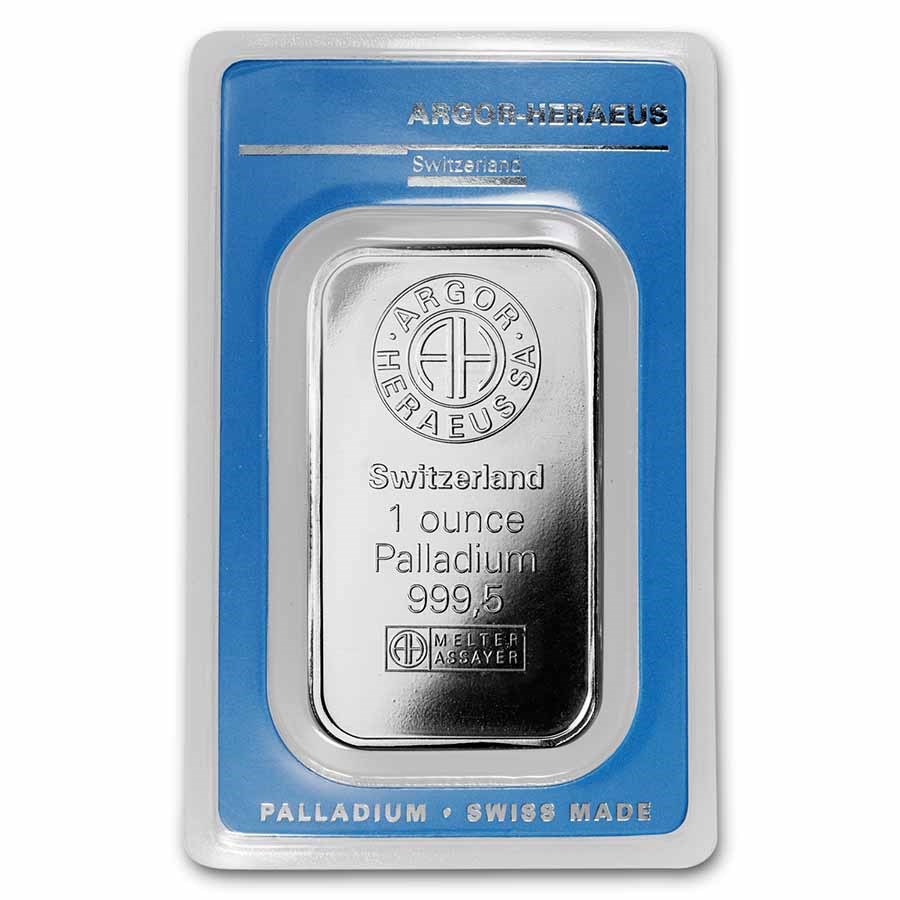 Argor Heraeus 1 oz Palladium Bar (In Assay)