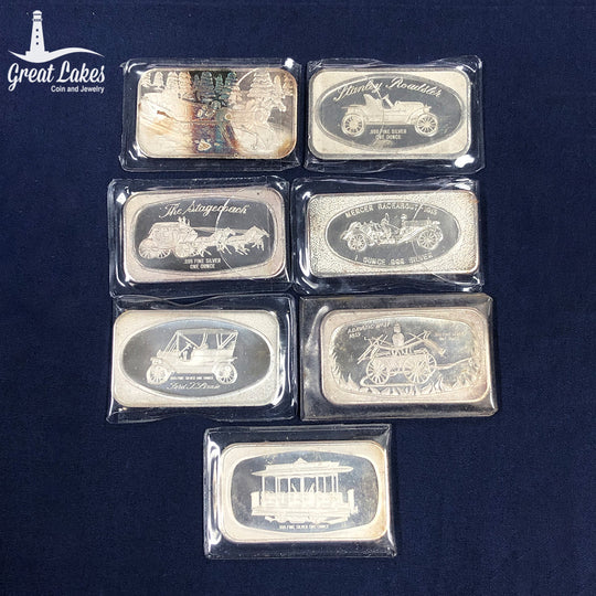 Lot of 7 1 oz Silver Art Bars