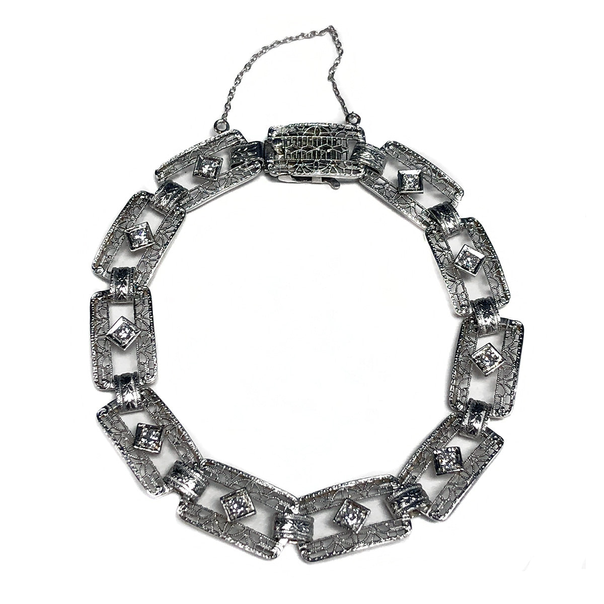 Vintage 14 k White Gold Art Deco Diamond Bracelet