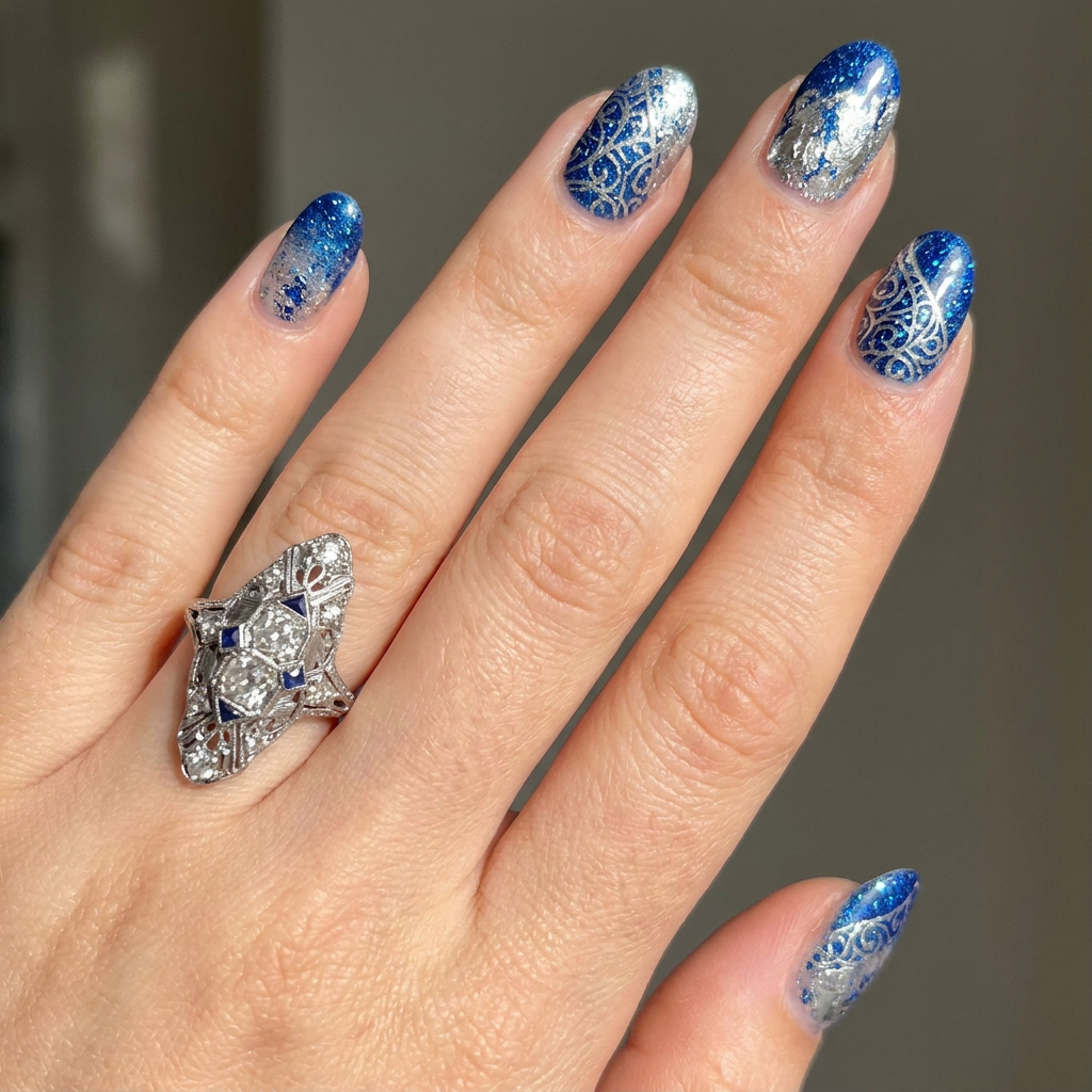 Platinum Art Deco Diamond & Sapphire Ring