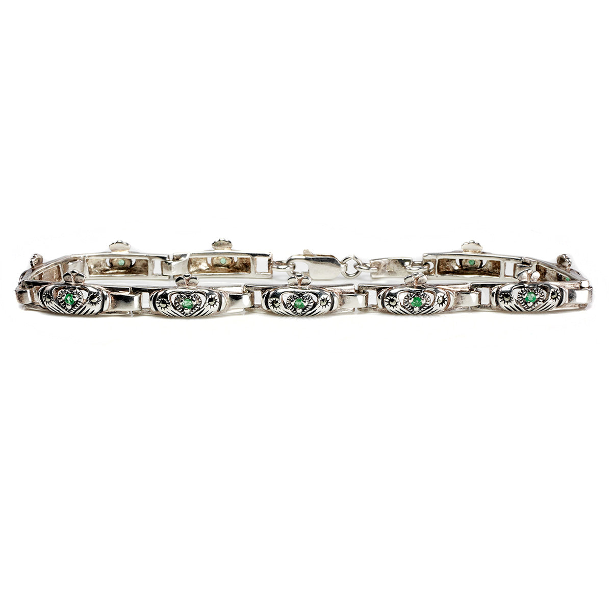 Silver &amp; Emerald Claddagh Bracelet