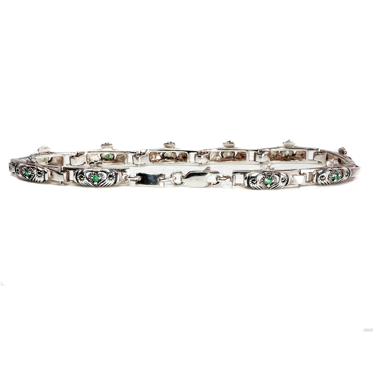 Silver &amp; Emerald Claddagh Bracelet