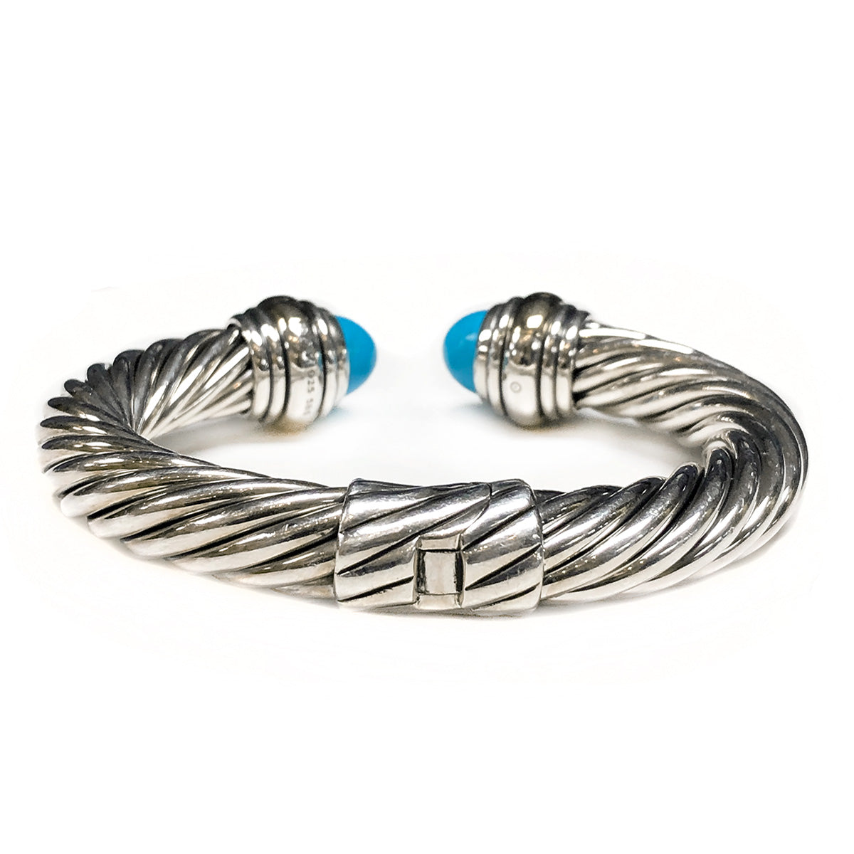 David Yurman Silver & 14 k Gold 10 mm Classic Cable Bracelet with Turquoise