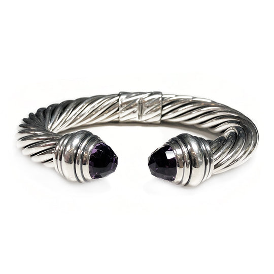 David Yurman Silver 10 mm Classic Cable Bracelet with Amethyst (Damaged Stone - Please Read)