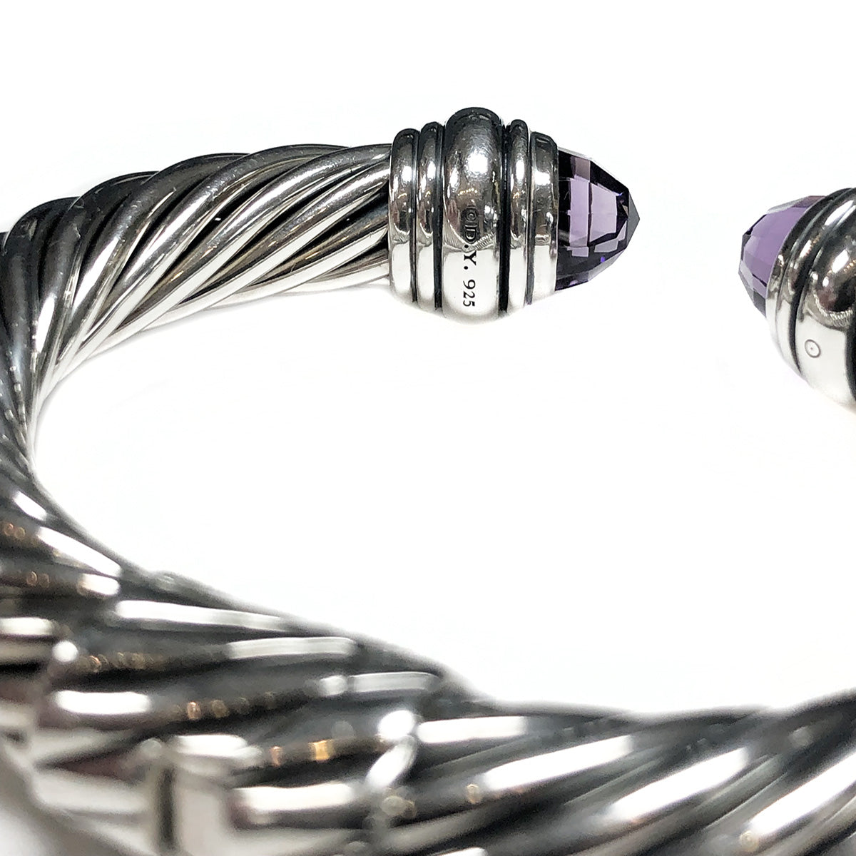 David Yurman Silver 10 mm Classic Cable Bracelet with Amethyst (Damaged Stone - Please Read)