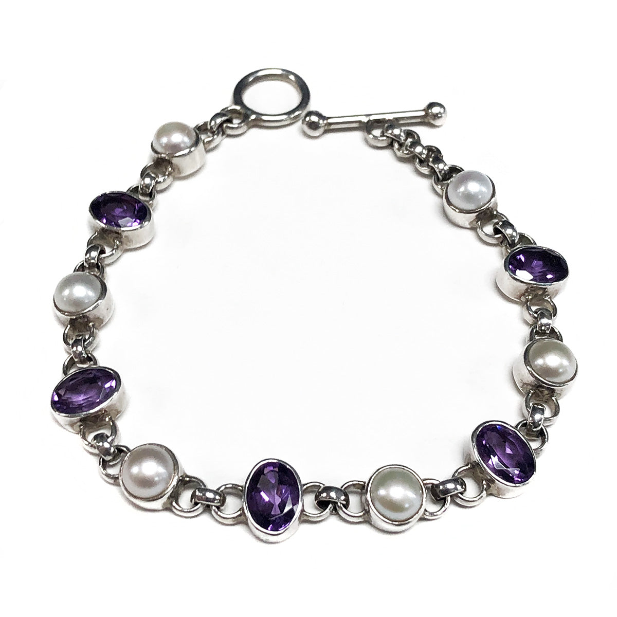 Silver Amethyst & Pearl Bracelet