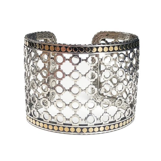 John Hardy Silver & 18 k Wide Cuff Dot Bracelet