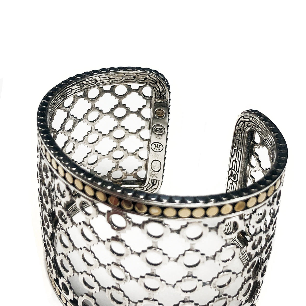 John Hardy Silver & 18 k Wide Cuff Dot Bracelet